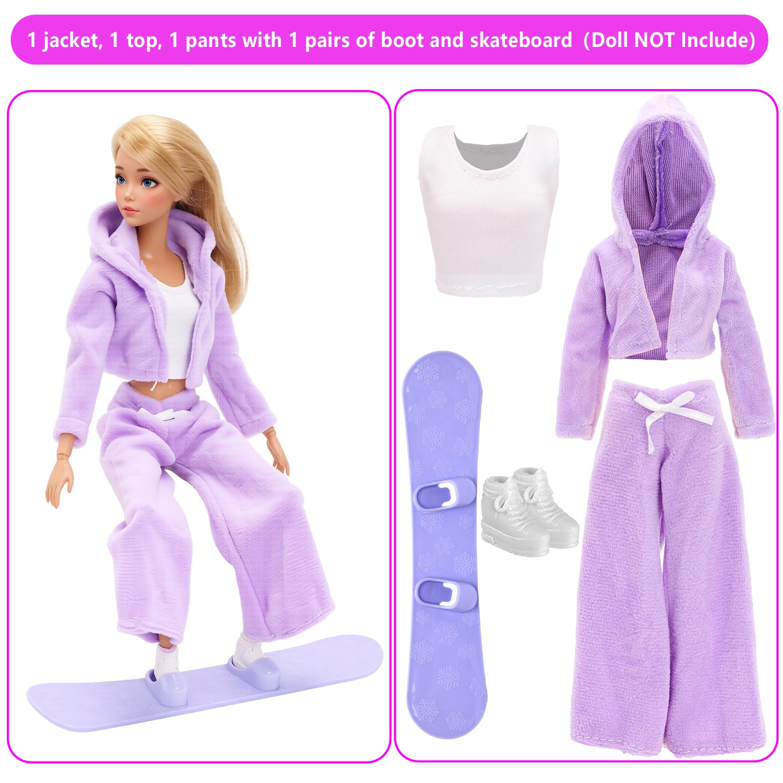 HONLAELLA 13-Piece Doll Winter Clothes Set - 3 Outfits with Shoes and Skiing Accessories for 11.5-Inch Dolls