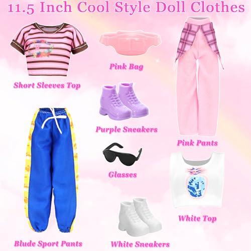 HONLAELLA 24-Piece Doll Clothes & Accessories Set - 8 Sport Outfits, Hooded Dress, Shoes, Sunglasses for 11.5 Inch Dolls