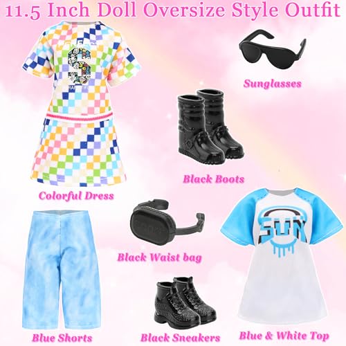 HONLAELLA 24-Piece Doll Clothes & Accessories Set - 8 Sport Outfits, Hooded Dress, Shoes, Sunglasses for 11.5 Inch Dolls