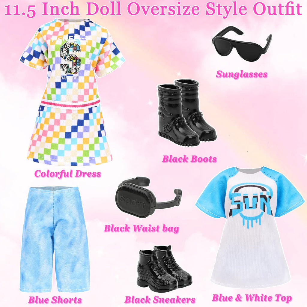 HONLAELLA 24-Piece Doll Clothes & Accessories Set - 8 Sport Outfits, Hooded Dress, Shoes, Sunglasses for 11.5 Inch Dolls