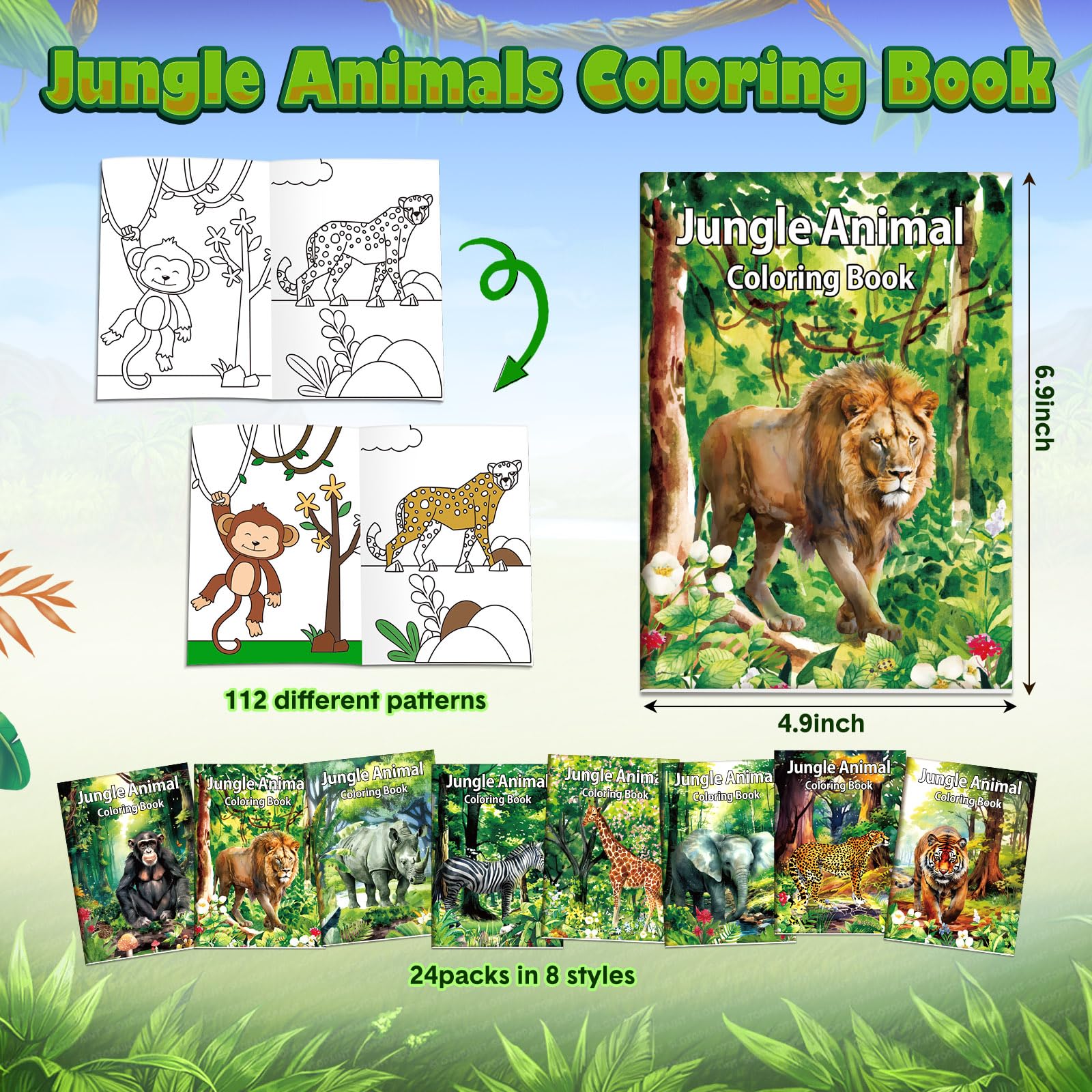 Honoson 24-Pack Animal Coloring Books for Kids Ages 4-8 - Safari Jungle Party Favors, Mini DIY Drawing Pages for Classroom Activities and Birthday Goodie Bags (Realistic Style)