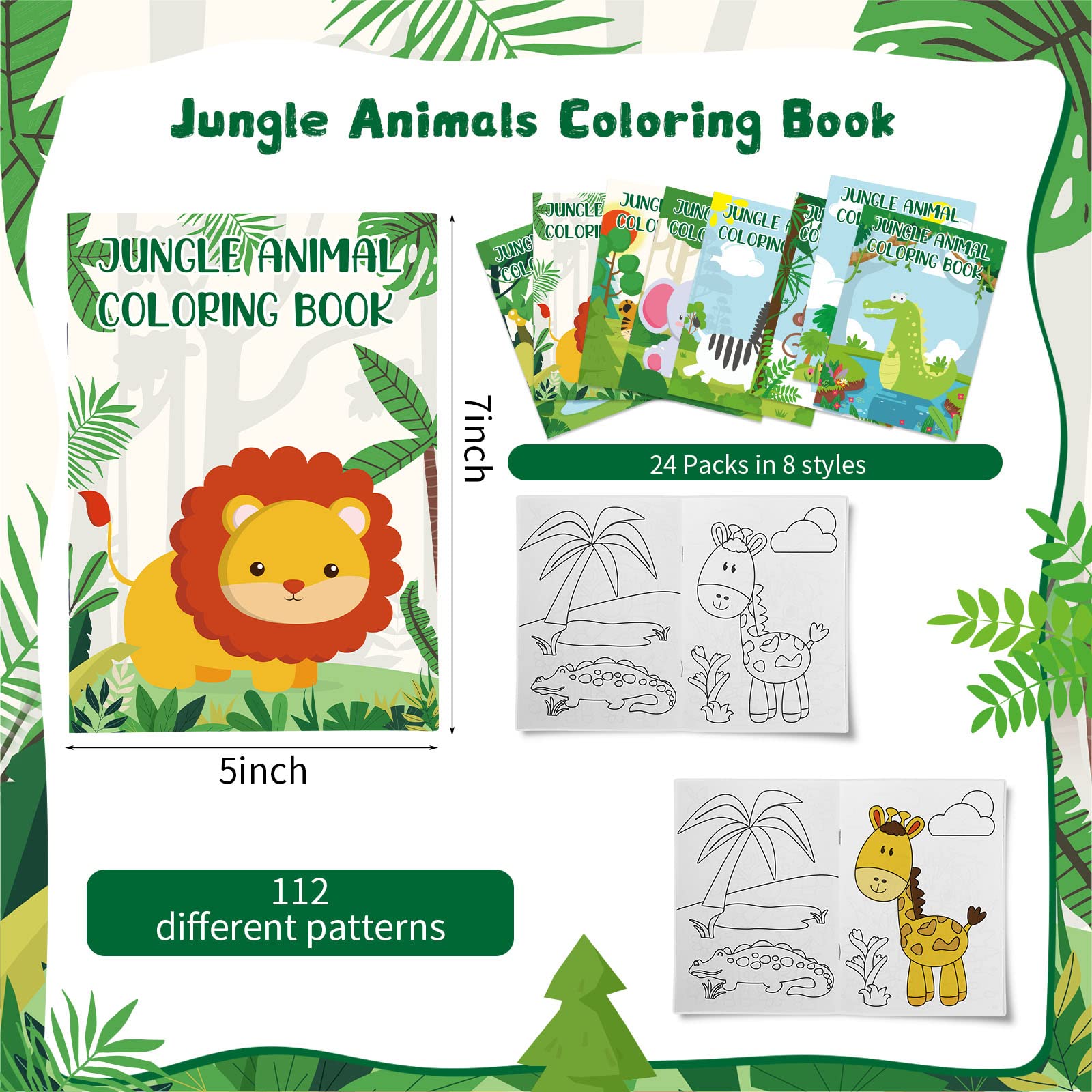 Honoson 24-Pack Kids Coloring Books: Safari Animal Themes, Mini Size, Perfect for Party Favors and Classroom Fun (Ages 4-8)