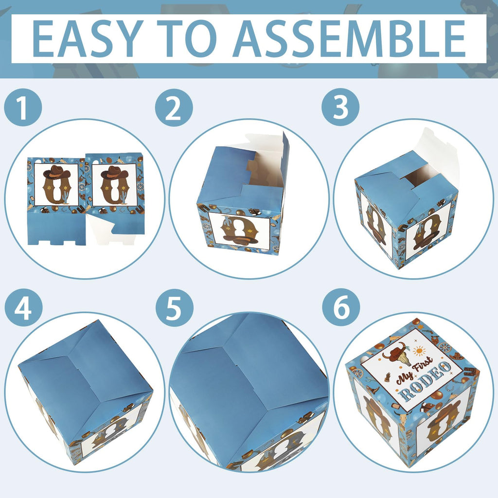 Honoson 3-Pack My First Rodeo Balloon Boxes - Brown Blue Cardstock 11.8 Inch Cubes for 1st Birthday Decorations