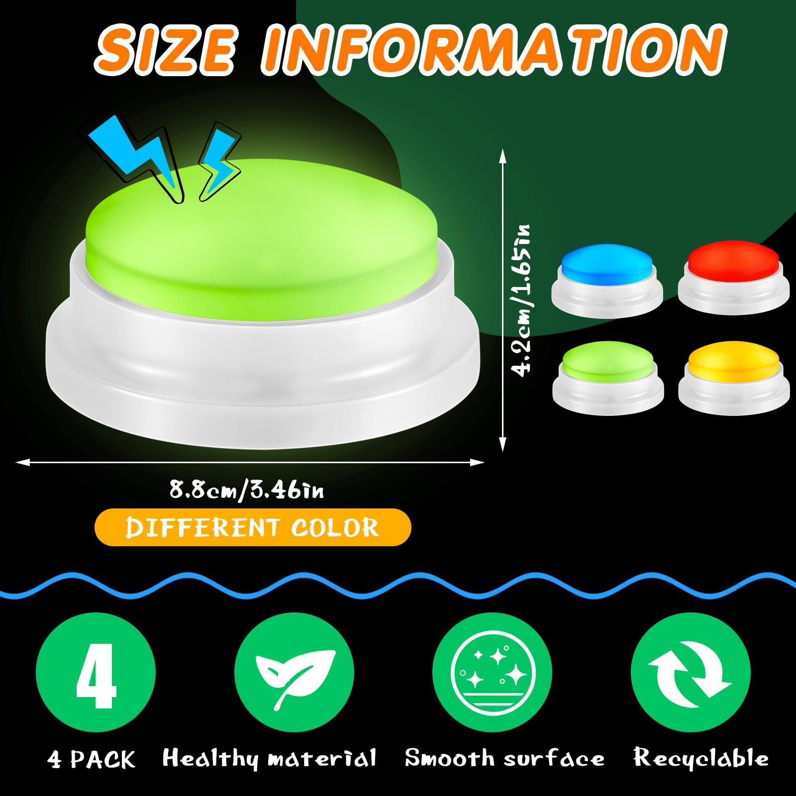 Honoson 4-Pack Recordable Light-Up Buzzers for Trivia, Classroom, and Family Games