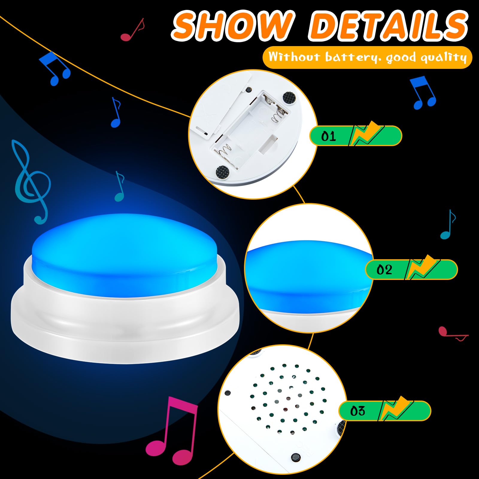 Honoson 4-Pack Recordable Light-Up Buzzers for Trivia, Classroom, and Family Games