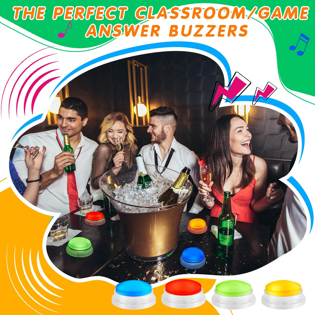 Honoson 4-Pack Recordable Light-Up Buzzers for Trivia, Classroom, and Family Games