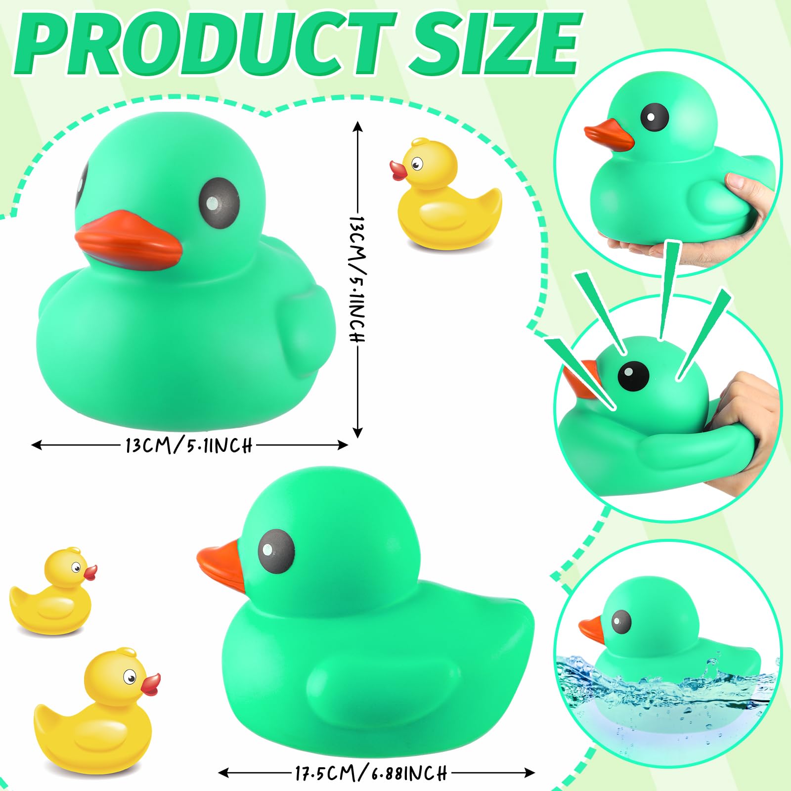 Honoson 6.89-Inch Giant Green Rubber Duck – Large Squeaky Bath Toy for Parties & Pool
