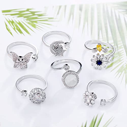Honsny 6-Piece 14K Gold Plated Anxiety Rings Set for Women - Adjustable Spinner Fidget Rings