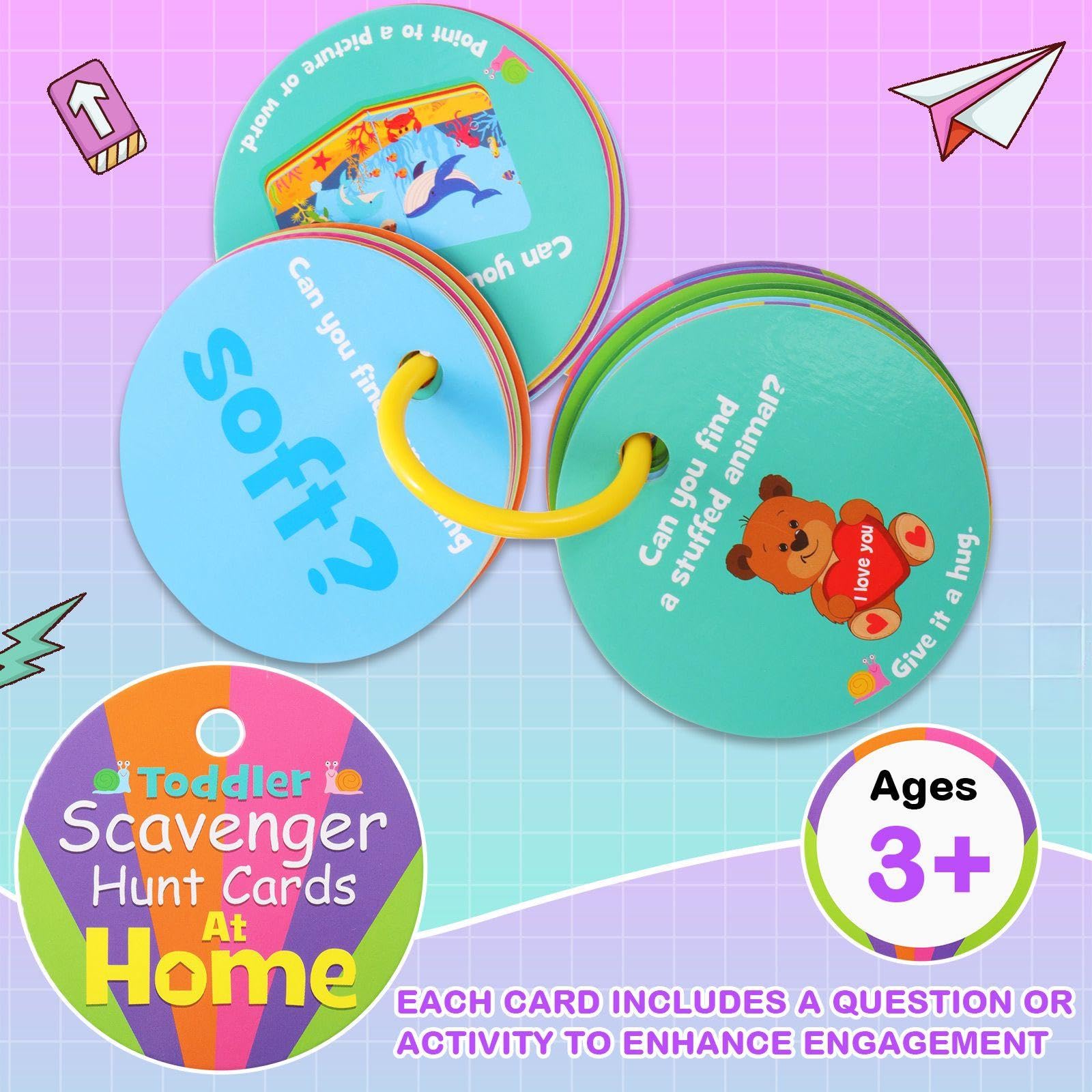 Hoolerry Toddler Scavenger Hunt Cards – 20 Double-Sided Indoor Activity Games for Ages 3-5