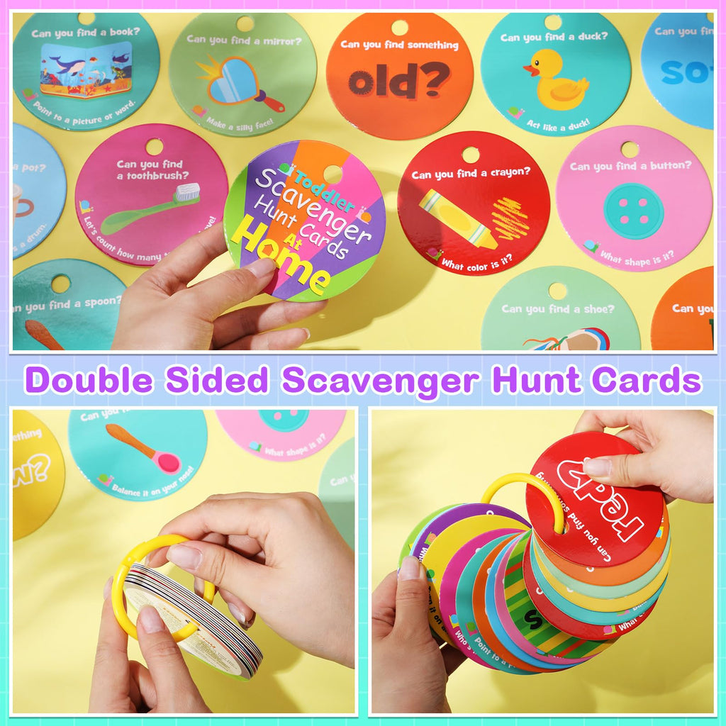 Hoolerry Toddler Scavenger Hunt Cards – 20 Double-Sided Indoor Activity Games for Ages 3-5
