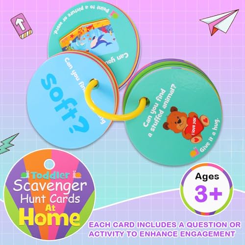 Hoolerry Toddler Scavenger Hunt Cards – 20 Double-Sided Indoor Activity Games for Ages 3-5