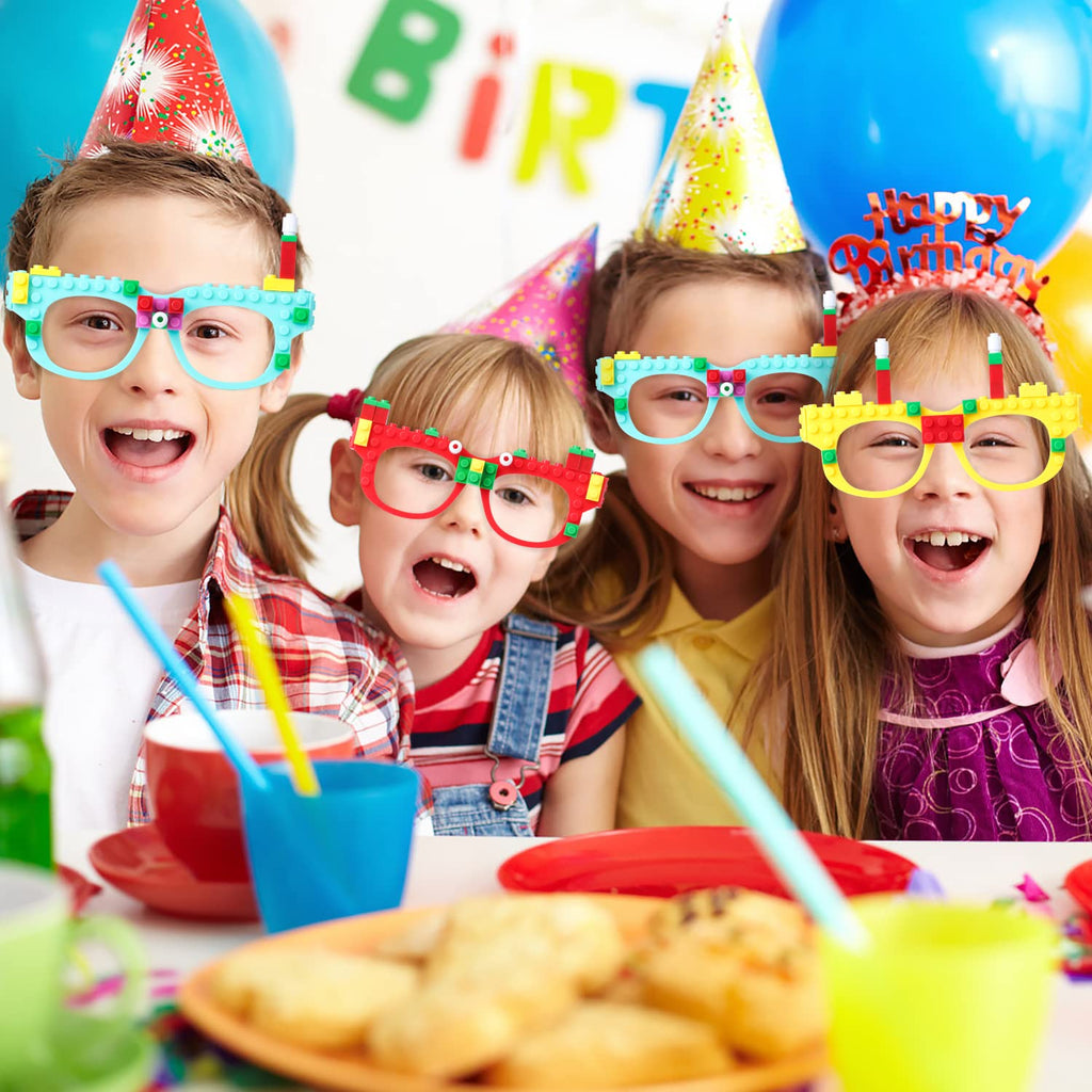 Hooqict 9-Pack DIY Building Brick Glasses Set for Kids Party Favors and Games