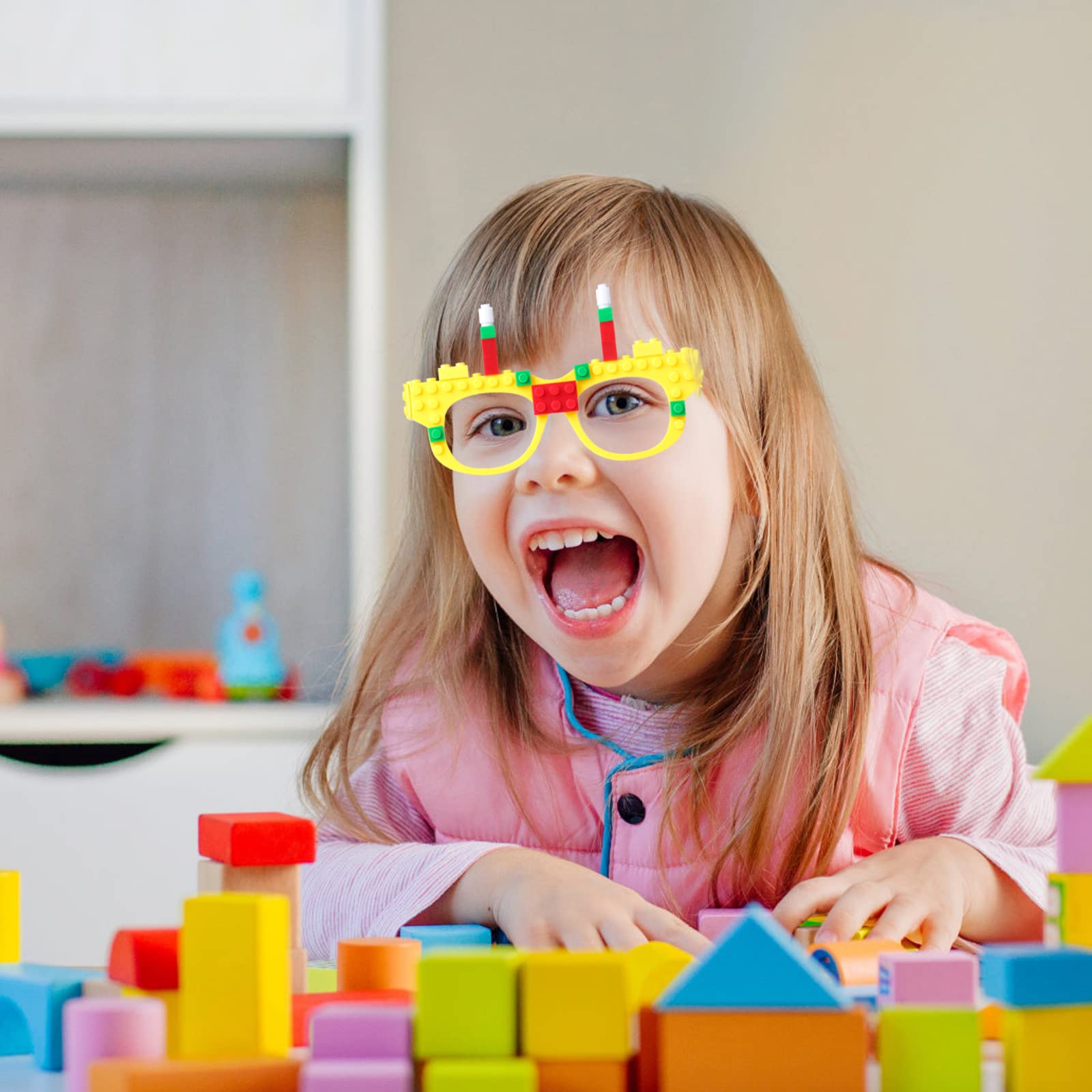 Hooqict 9-Pack DIY Building Brick Glasses Set for Kids Party Favors and Games