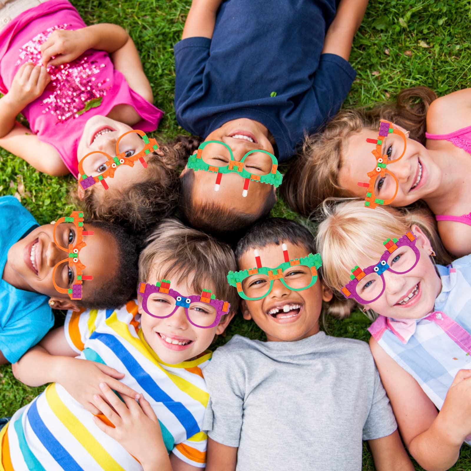 Hooqict 9-Piece DIY Building Bricks Glasses Set – Creative Party Favors for Kids