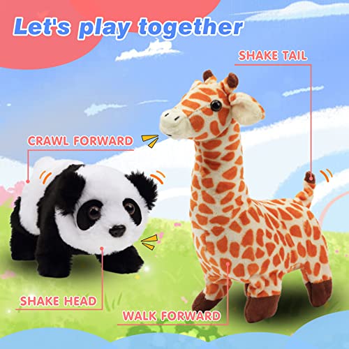 Hopearl Crawling Panda Interactive Plush Toy with Sounds and Movements, 7 Inches