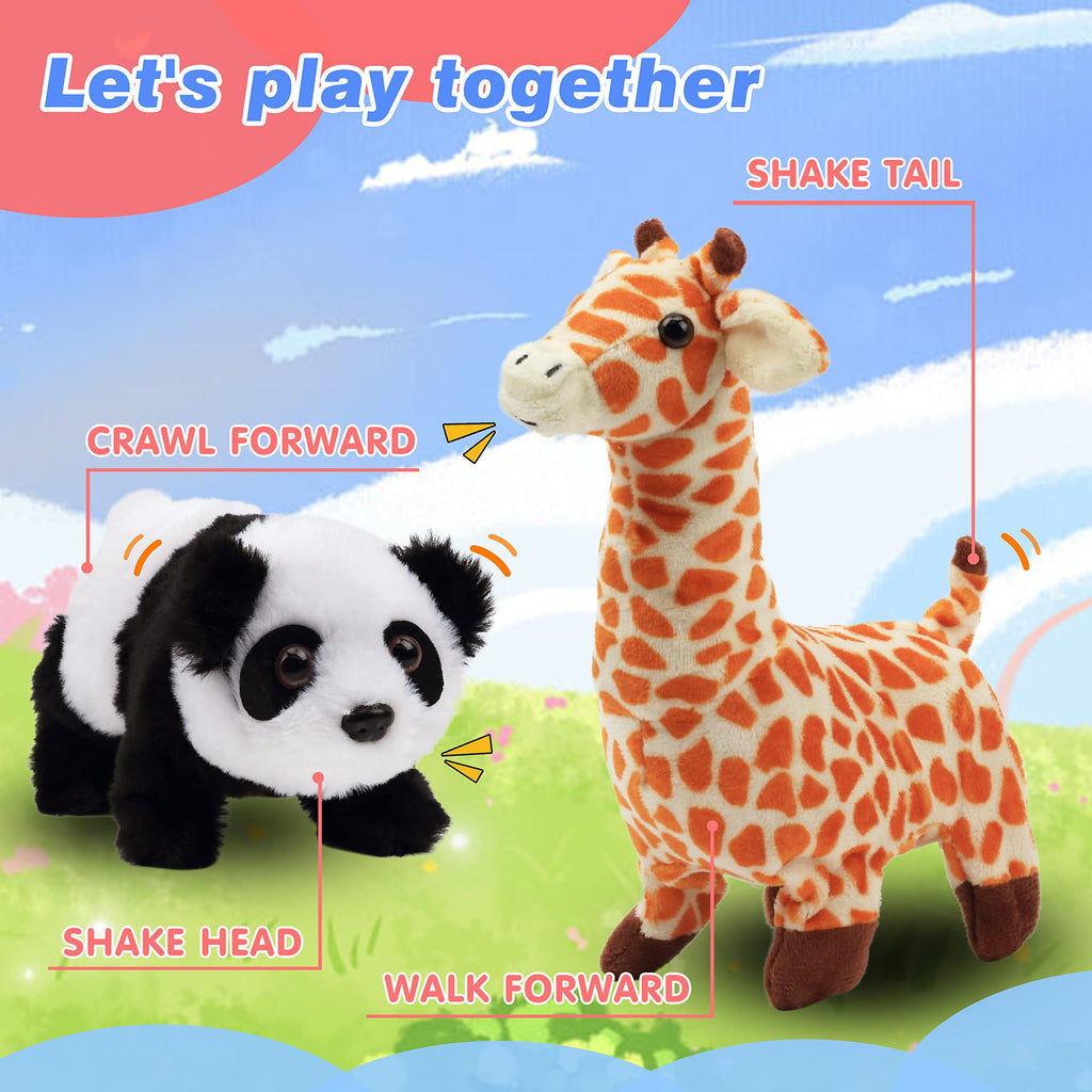 Hopearl Crawling Panda Interactive Plush Toy with Sounds and Movements, 7 Inches