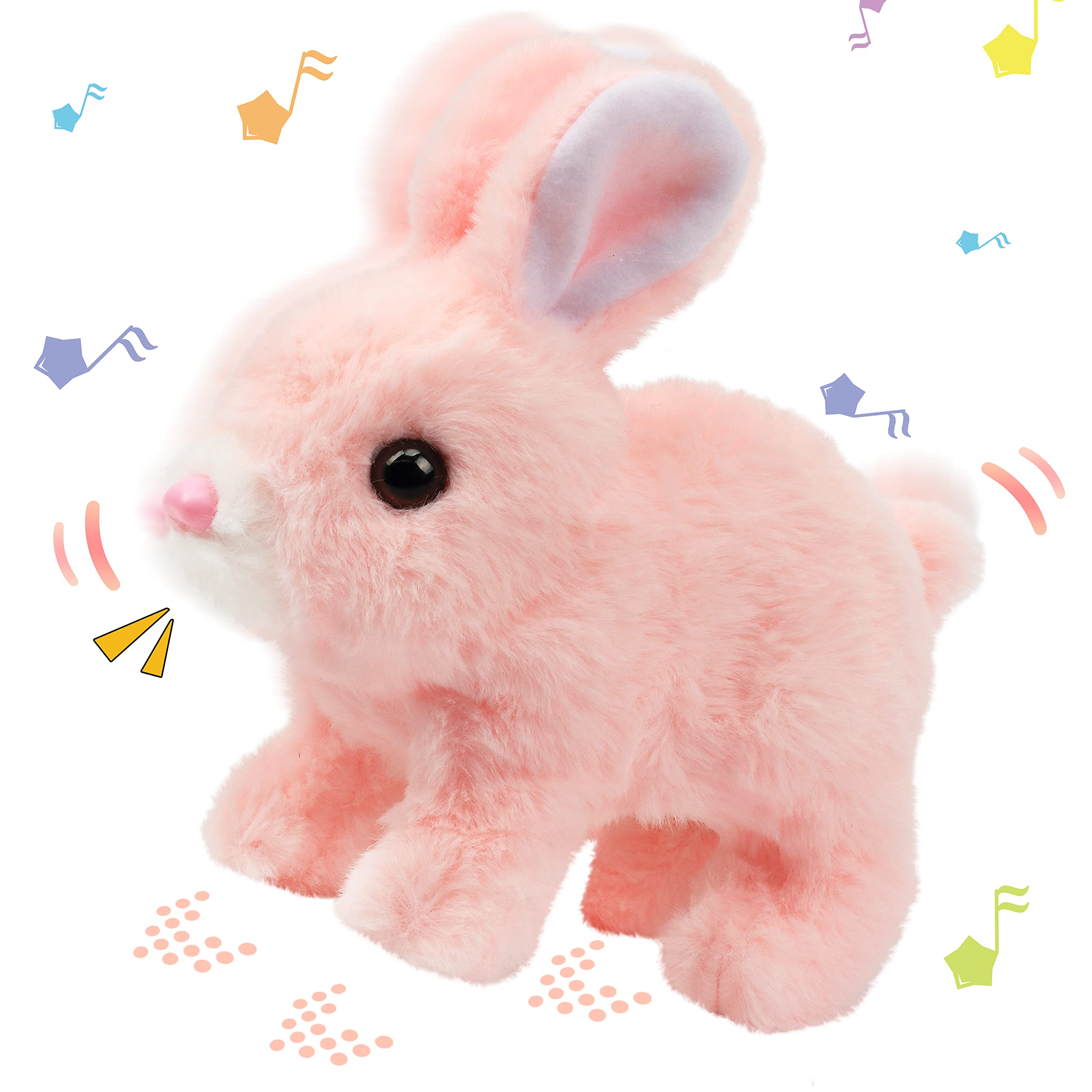 Hopearl Hopping Bunny Interactive Plush Toy, Pink 7" – Animated Wiggle Ears & Twitch Nose