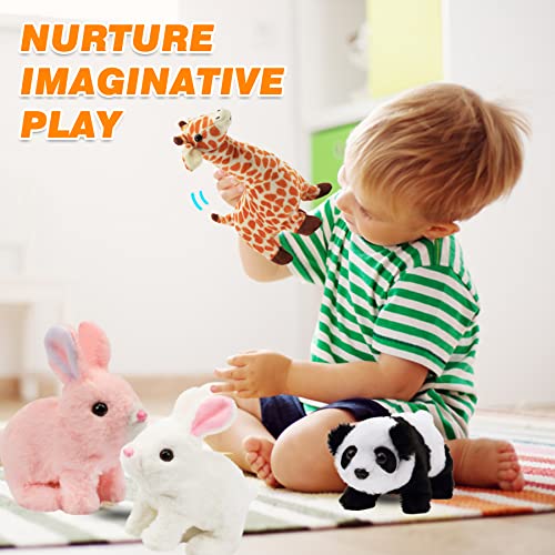Hopearl Hopping Bunny Interactive Plush Toy, Pink 7" – Animated Wiggle Ears & Twitch Nose