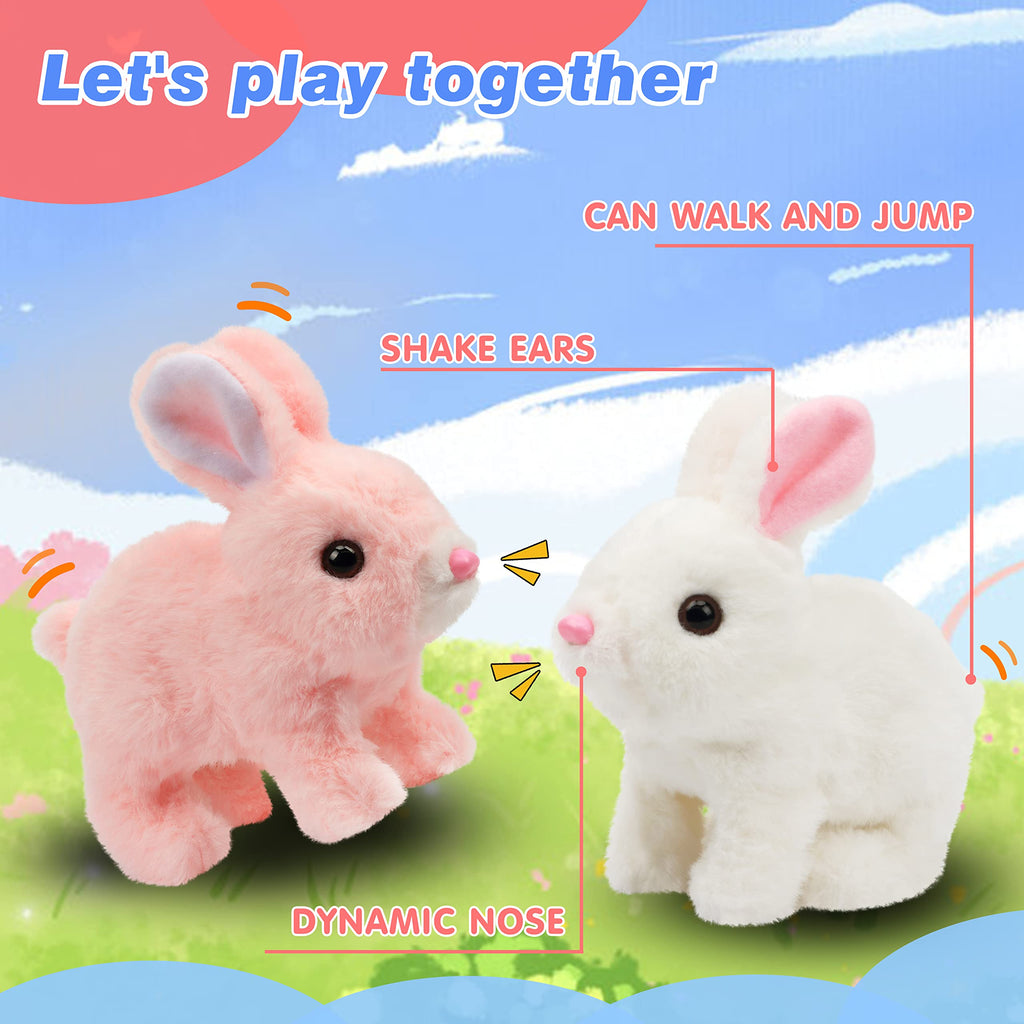Hopearl Hopping Bunny Interactive Plush Toy, Pink 7" – Animated Wiggle Ears & Twitch Nose