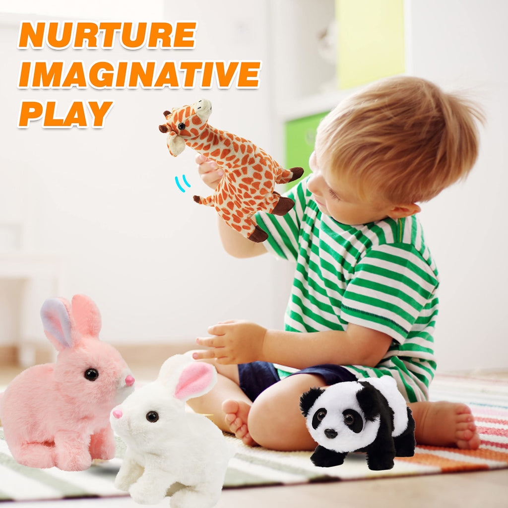 Hopearl Hopping Bunny Interactive Plush Toy, Pink 7" – Animated Wiggle Ears & Twitch Nose