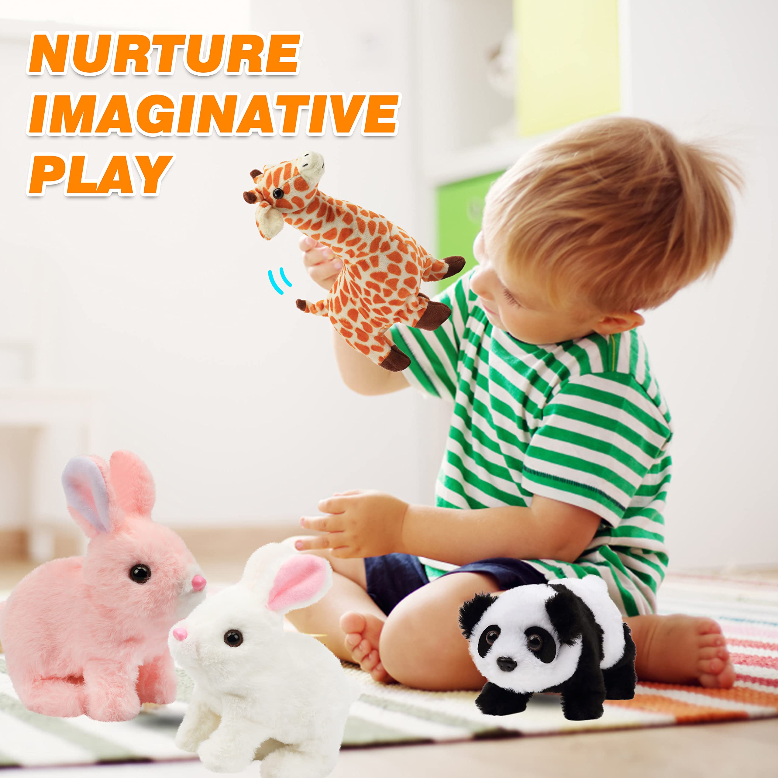 Hopearl Hopping Bunny Interactive Plush Toy, Pink 7" – Animated Wiggle Ears & Twitch Nose