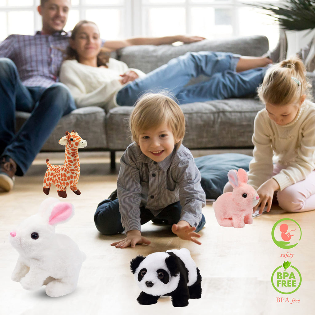 Hopearl Hopping Bunny Interactive Plush Toy, Pink 7" – Animated Wiggle Ears & Twitch Nose