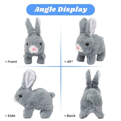 Hopearl Hopping Rabbit Interactive Electronic Pet Plush Toy - Gray, 7-inch Animated Bunny with Sounds and Movements