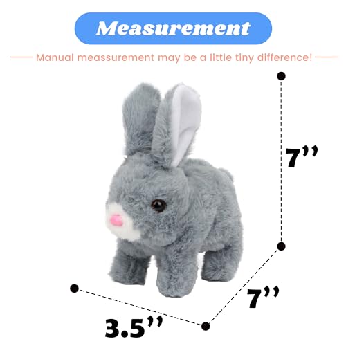 Hopearl Hopping Rabbit Interactive Electronic Pet Plush Toy - Gray, 7-inch Animated Bunny with Sounds and Movements