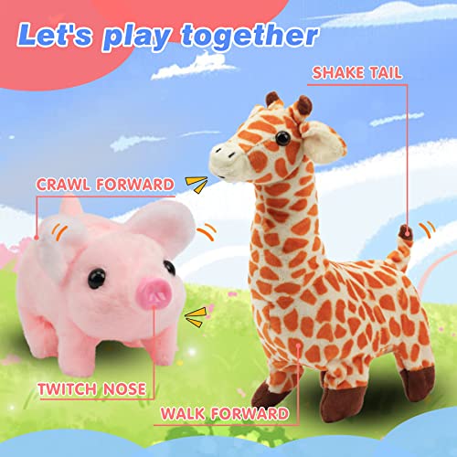 Hopearl Walking Piggy Toy - Interactive Crawling Piglet with Sounds, 8 Inch Pink Plush