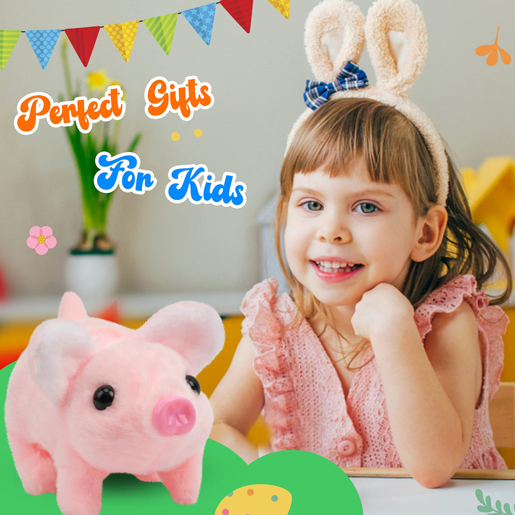 Hopearl Walking Piggy Toy - Interactive Crawling Piglet with Sounds, 8 Inch Pink Plush