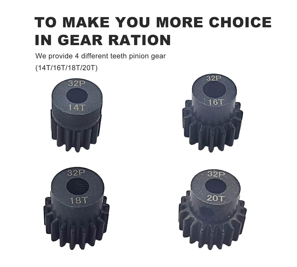 HOPLEX 32P Hardened Steel Pinion Gear Set 14T 16T 18T 20T with 3.175mm Coupler for RC