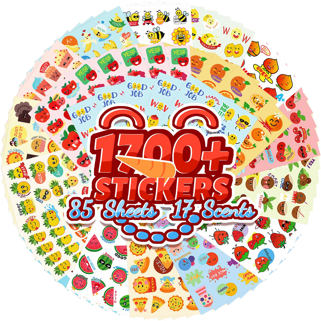 HORIECHALY 85-Sheet Scratch and Sniff Sticker Set – 17 Scents, 1670 Pieces for Kids Rewards