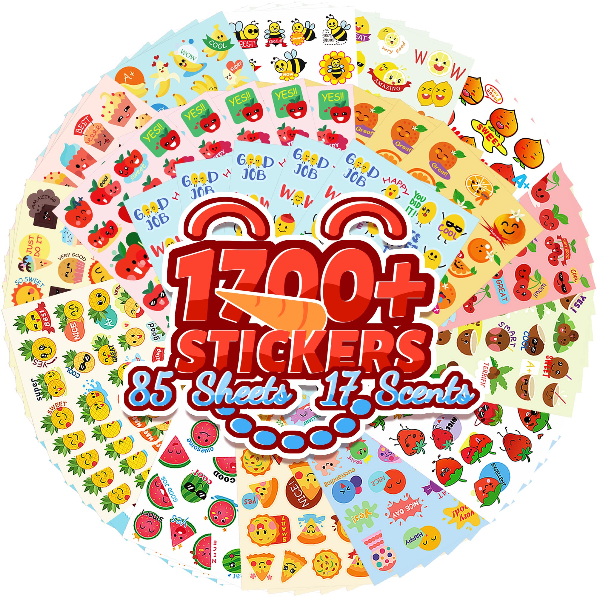HORIECHALY 85-Sheet Scratch and Sniff Sticker Set – 17 Scents, 1670 Pieces for Kids Rewards