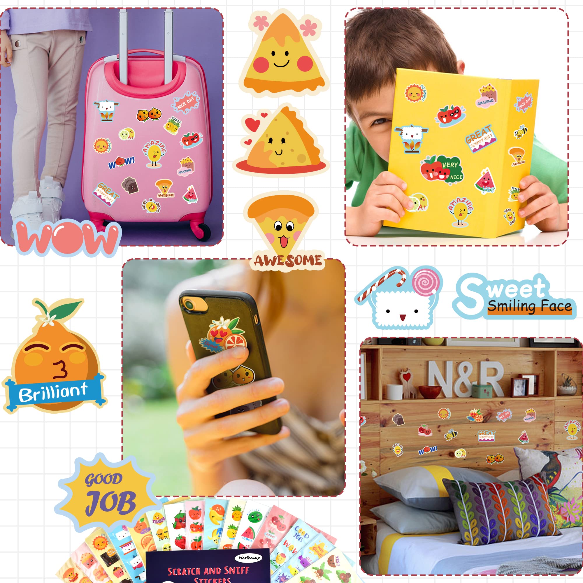 HORIECHALY 85-Sheet Scratch and Sniff Sticker Set – 17 Scents, 1670 Pieces for Kids Rewards
