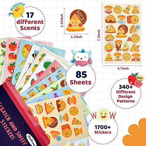 HORIECHALY 85-Sheet Scratch and Sniff Sticker Set – 17 Scents, 1670 Pieces for Kids Rewards