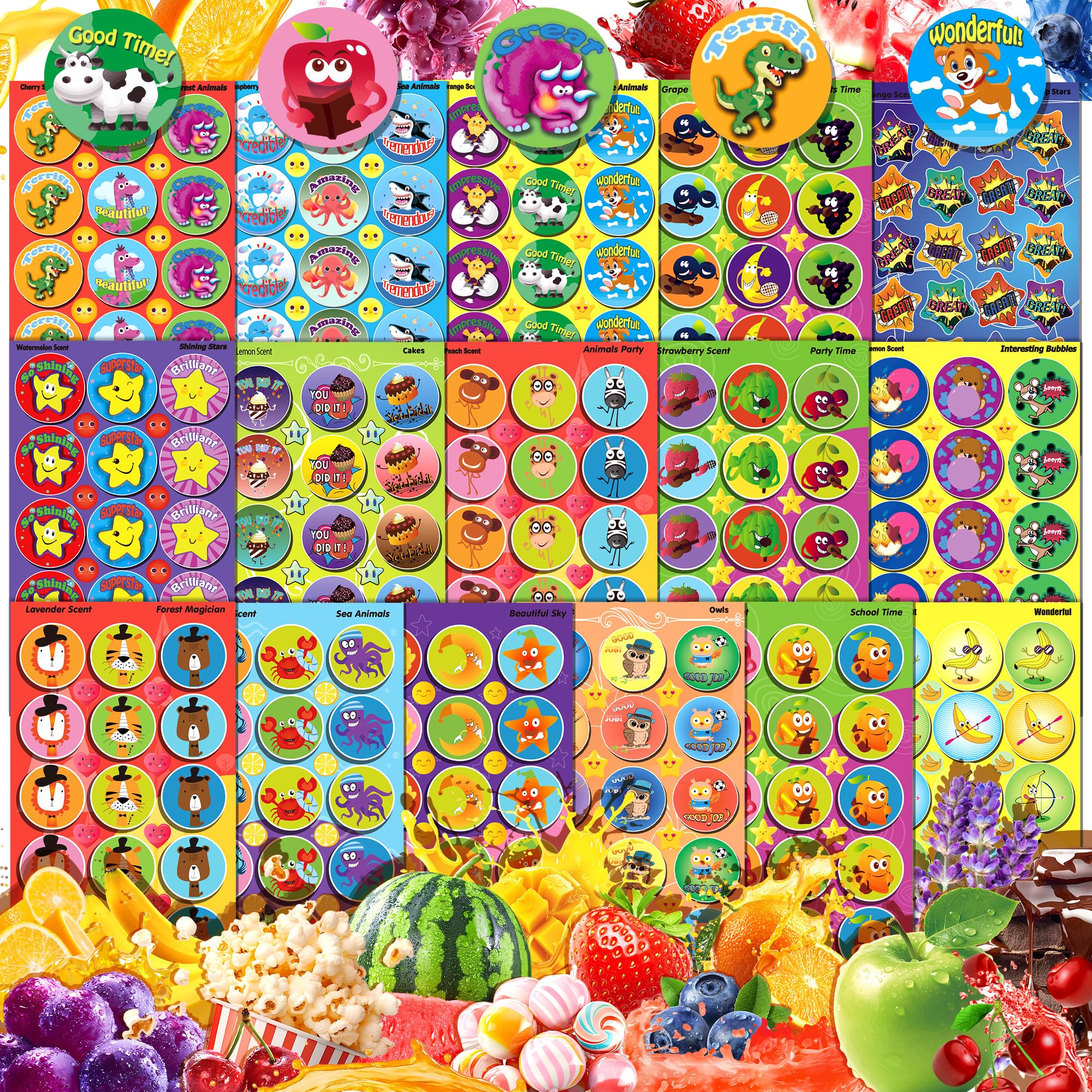 HORIECHALY Scratch and Sniff Stickers – 48 Sheets, 746 Pieces, 16 Scents for Kids Sensory Play