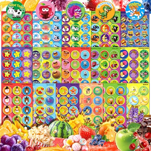 HORIECHALY Scratch and Sniff Stickers – 48 Sheets, 746 Pieces, 16 Scents for Kids Sensory Play