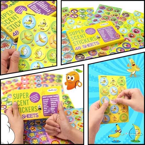 HORIECHALY Scratch and Sniff Stickers – 48 Sheets, 746 Pieces, 16 Scents for Kids Sensory Play