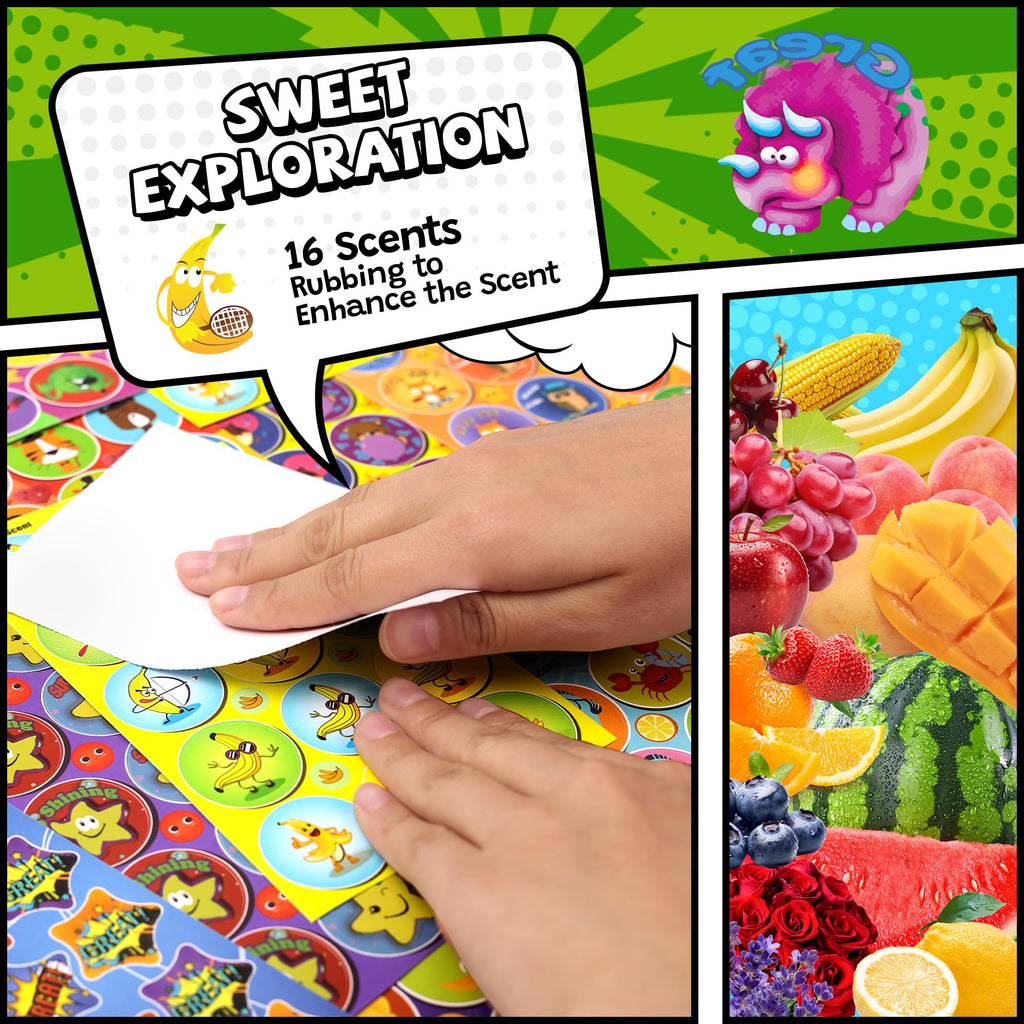 HORIECHALY Scratch and Sniff Stickers – 48 Sheets, 746 Pieces, 16 Scents for Kids Sensory Play