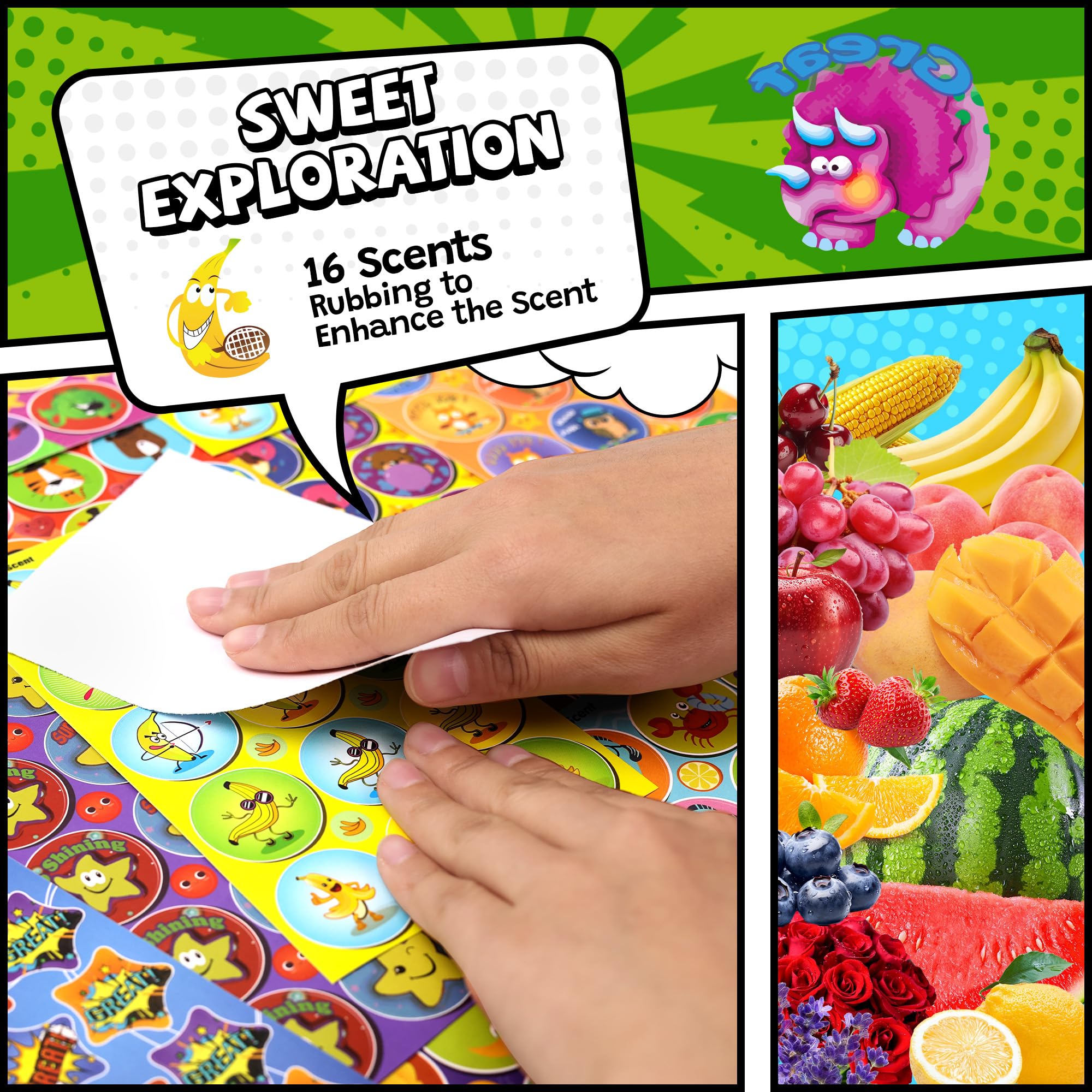 HORIECHALY Scratch and Sniff Stickers – 48 Sheets, 746 Pieces, 16 Scents for Kids Sensory Play