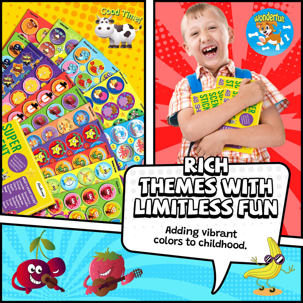HORIECHALY Scratch and Sniff Stickers – 48 Sheets, 746 Pieces, 16 Scents for Kids Sensory Play