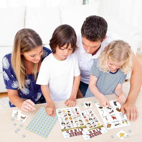 Horse Farm Bingo Cards - 24 Player Pony Party Bingo Game for Kids & Adults, Cowgirl Cowboy Theme Party Favor