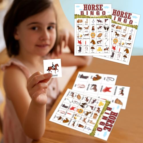 Horse Farm Bingo Cards - 24 Player Pony Party Bingo Game for Kids & Adults, Cowgirl Cowboy Theme Party Favor