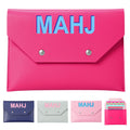 Hot Pink Leather Mahjong Card Clutch Holder - Magnetic Closure Protective Case for Game Night (7x5 Inch)
