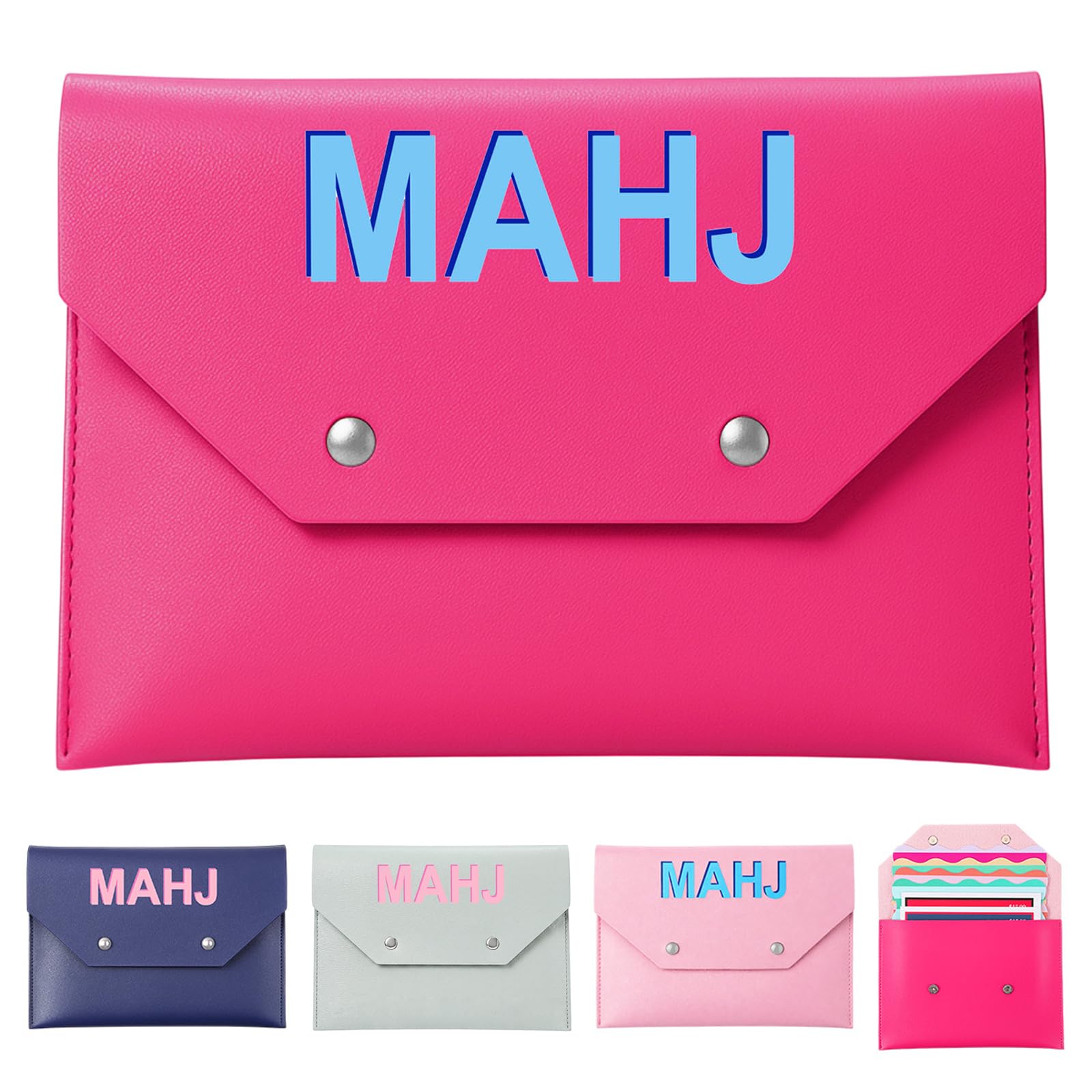 Hot Pink Leather Mahjong Card Clutch Holder - Magnetic Closure Protective Case for Game Night (7x5 Inch)