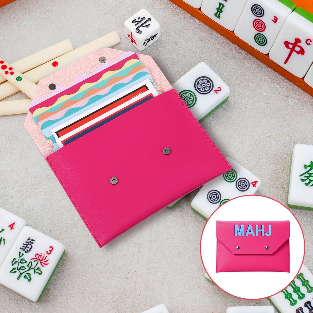 Hot Pink Leather Mahjong Card Clutch Holder - Magnetic Closure Protective Case for Game Night (7x5 Inch)