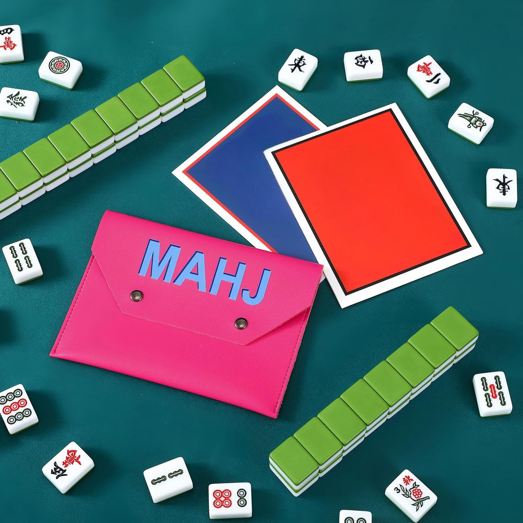 Hot Pink Leather Mahjong Card Clutch Holder - Magnetic Closure Protective Case for Game Night (7x5 Inch)