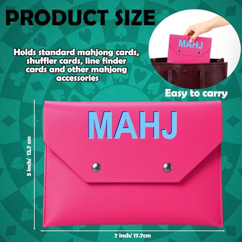 Hot Pink Leather Mahjong Card Clutch Holder - Magnetic Closure Protective Case for Game Night (7x5 Inch)