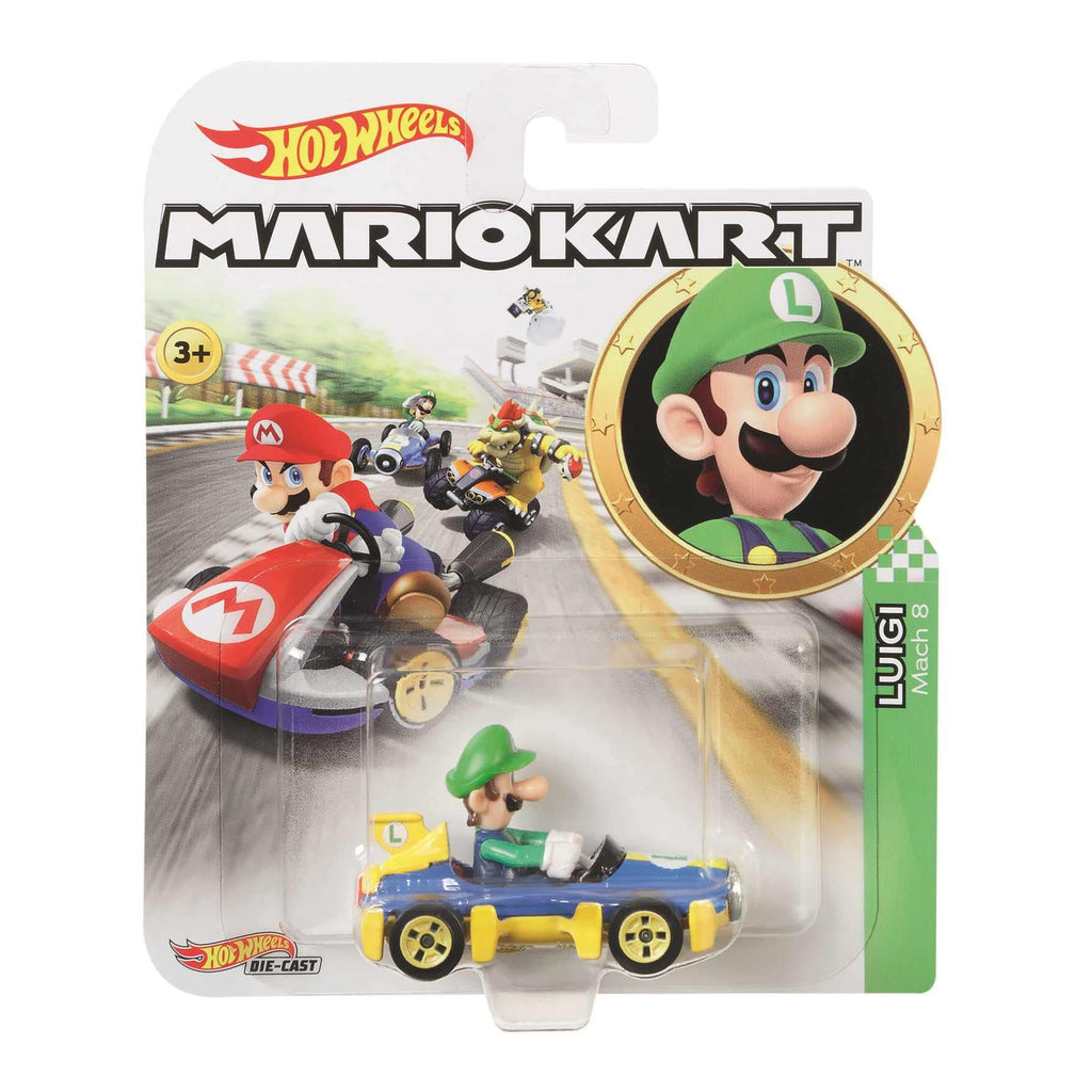 Hot Wheels Mario Kart Luigi Mach 8 Die-Cast Car – 1:64 Scale Track-Compatible Replica