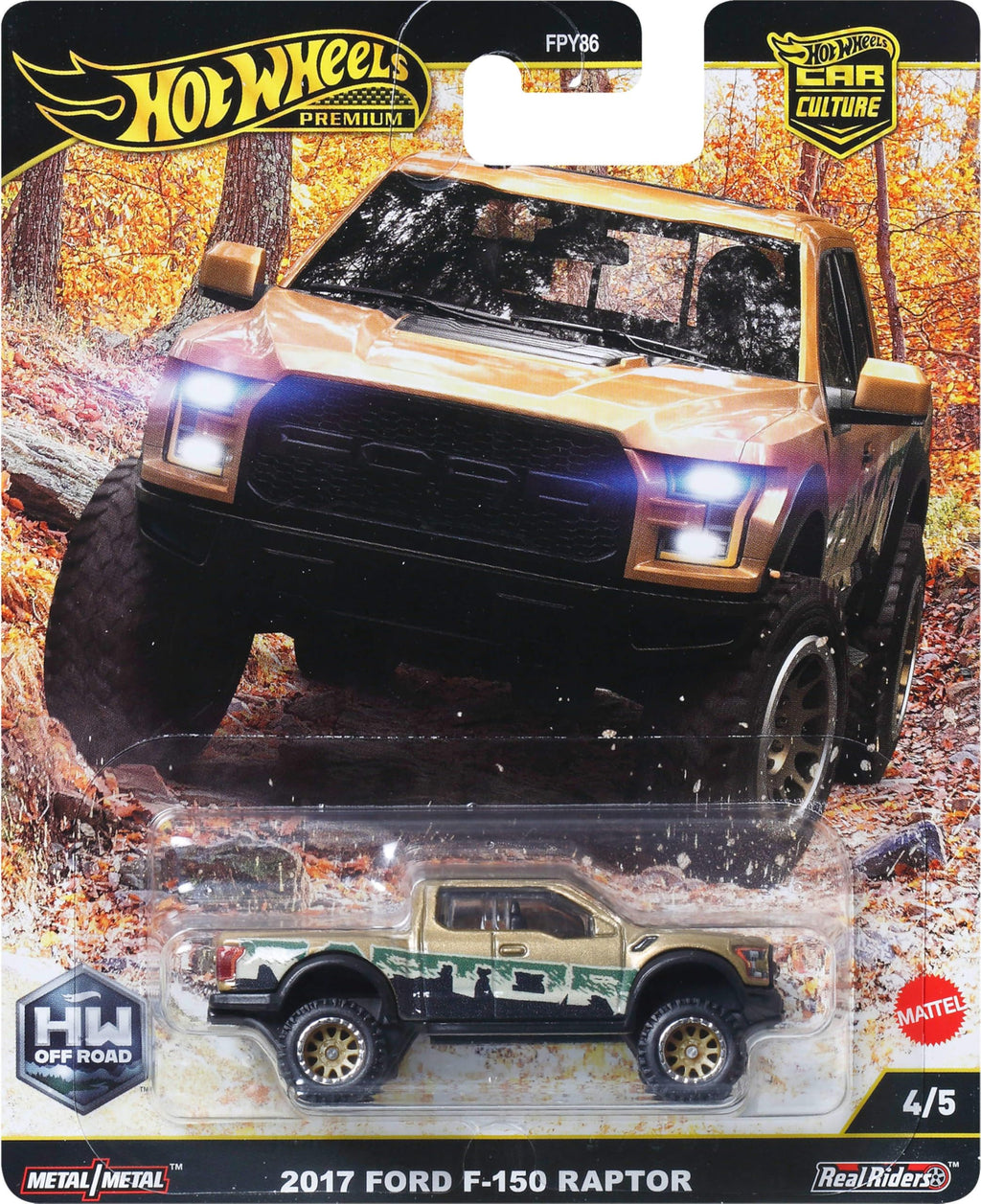 Hot Wheels Premium Car Culture 2017 Ford F-150 Raptor 1:64 Scale Die-Cast with Real Riders Tires and Metal Body